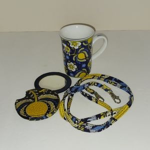 Vera Bradley "Ellie Blue" Cup, Mirror & Crossbody Strap